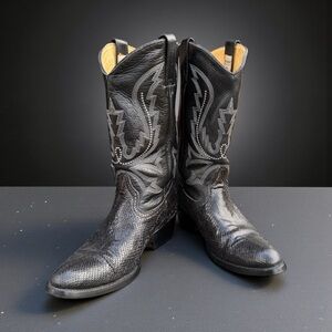 African Boots ONLY LEATHER Cowboy Boots Men's Black Python Round Toe Pull On